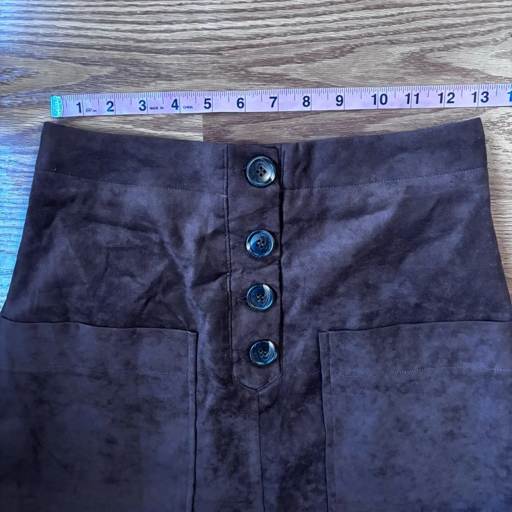 Le Lis Brown Faux Suede Patch Pocket Short Mini Skirt Retro‎ 60s Fall Size Small